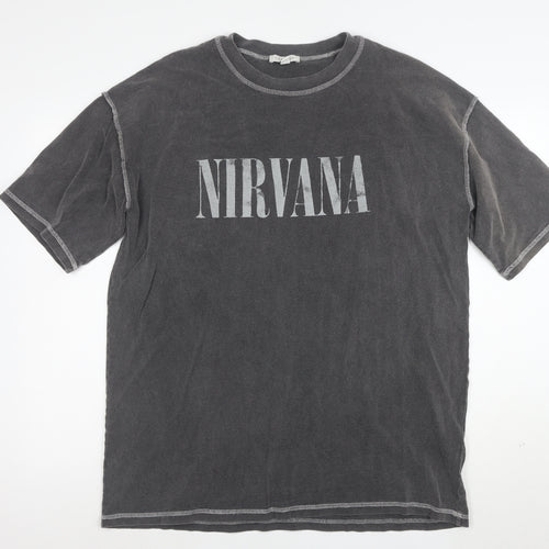 Topshop Women’s Grey Nirvana Graphic Cotton T-Shirt Size L