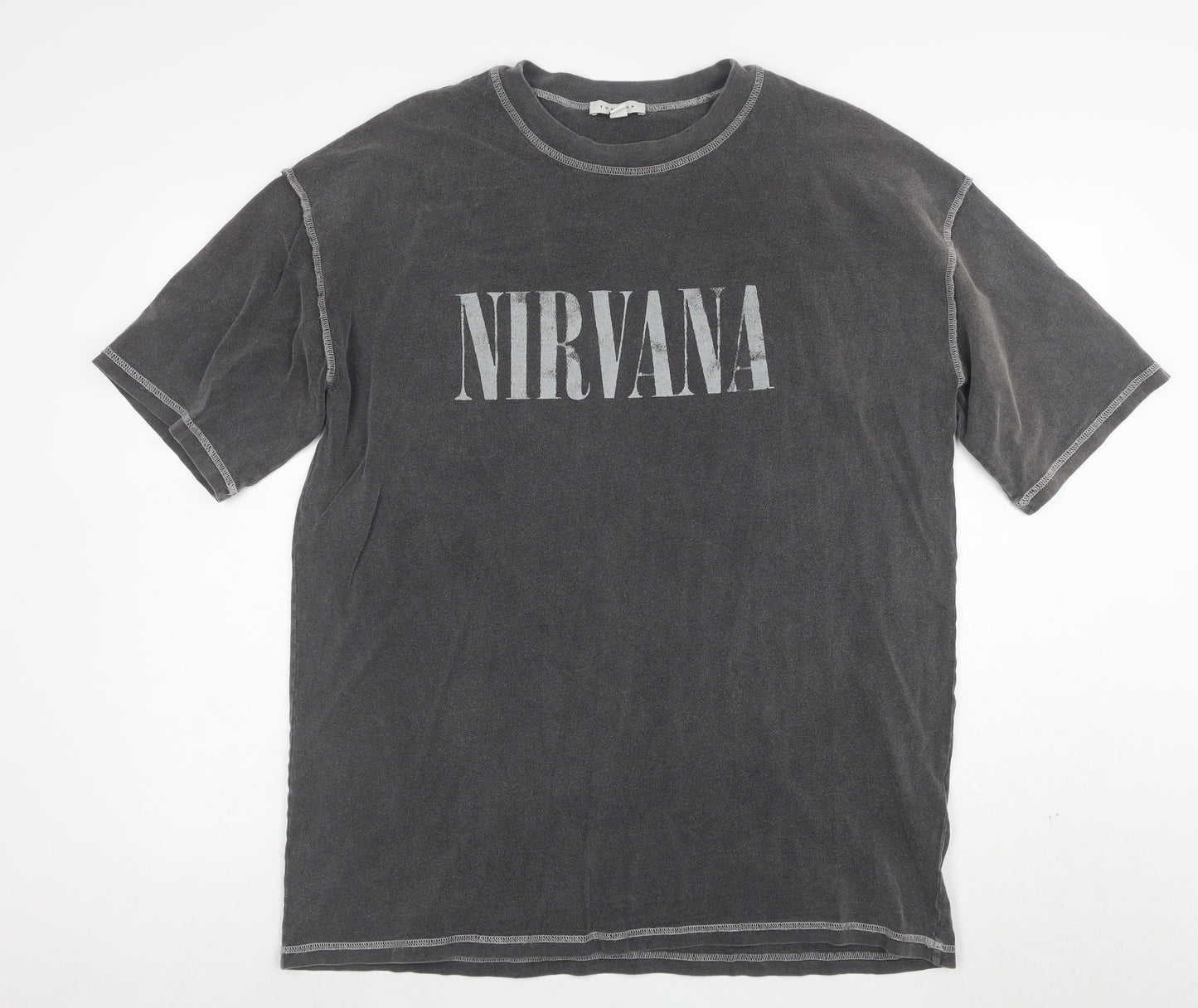 Topshop Women’s Grey Nirvana Graphic Cotton T-Shirt Size L