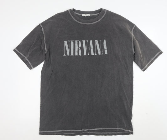 Topshop Women’s Grey Nirvana Graphic Cotton T-Shirt Size L