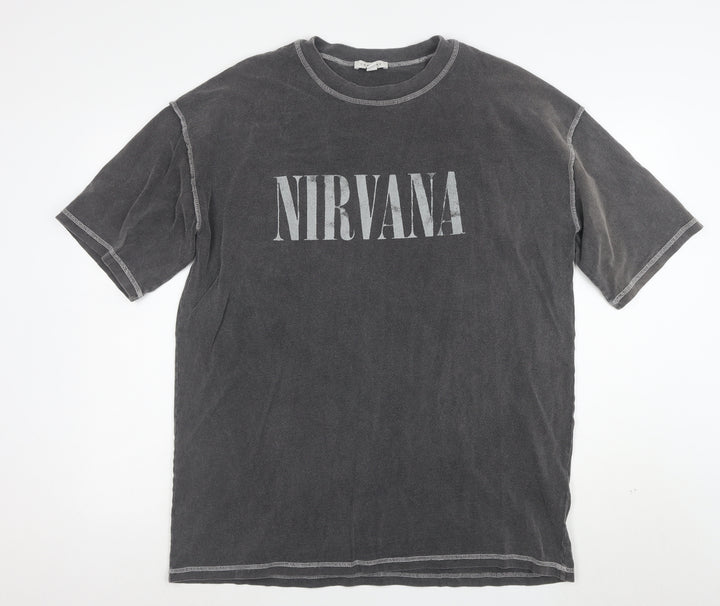 Topshop Women’s Grey Nirvana Graphic Cotton T-Shirt Size L