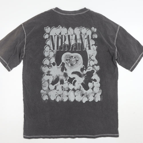 Topshop Women’s Grey Nirvana Graphic Cotton T-Shirt Size L