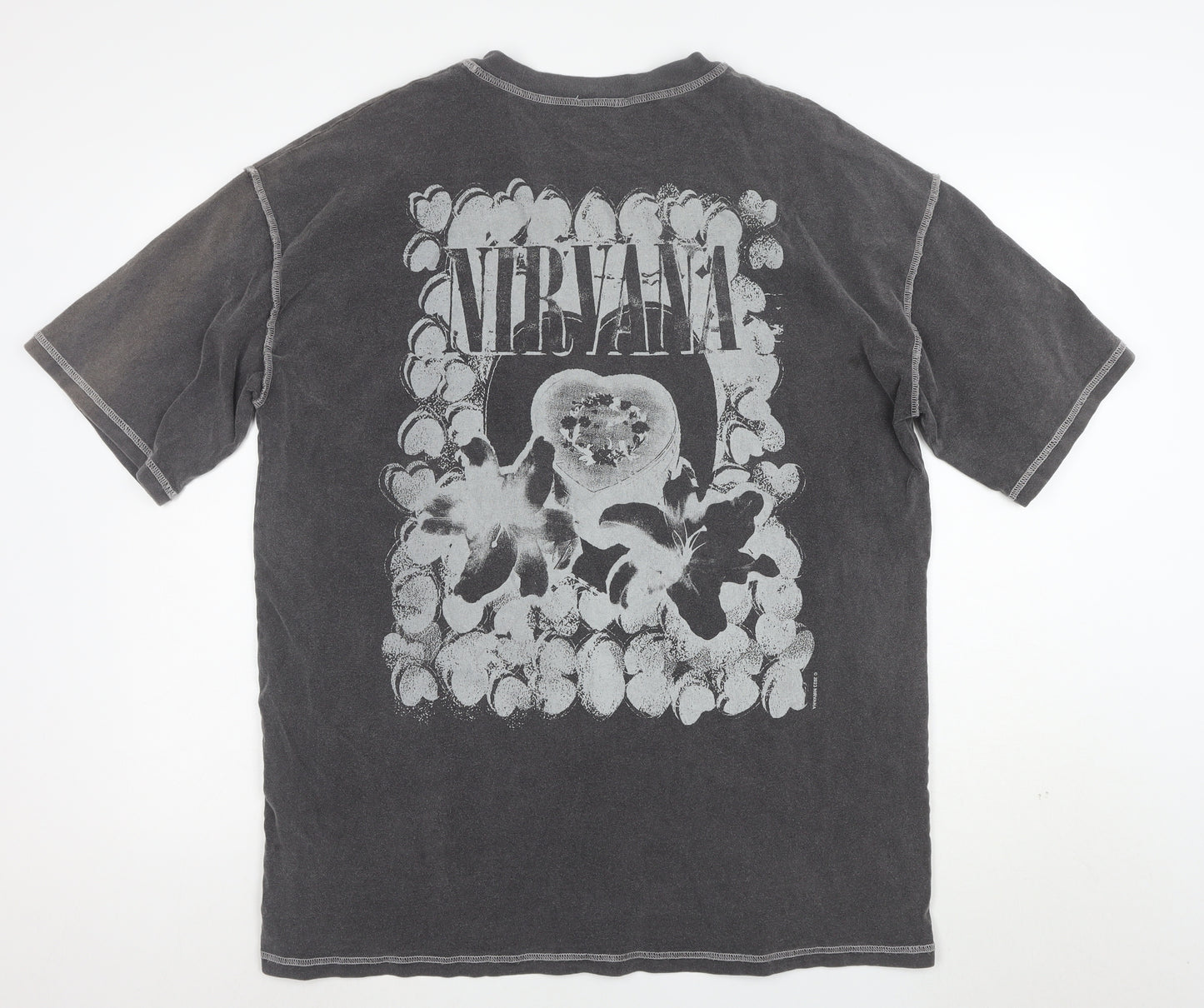 Topshop Women’s Grey Nirvana Graphic Cotton T-Shirt Size L