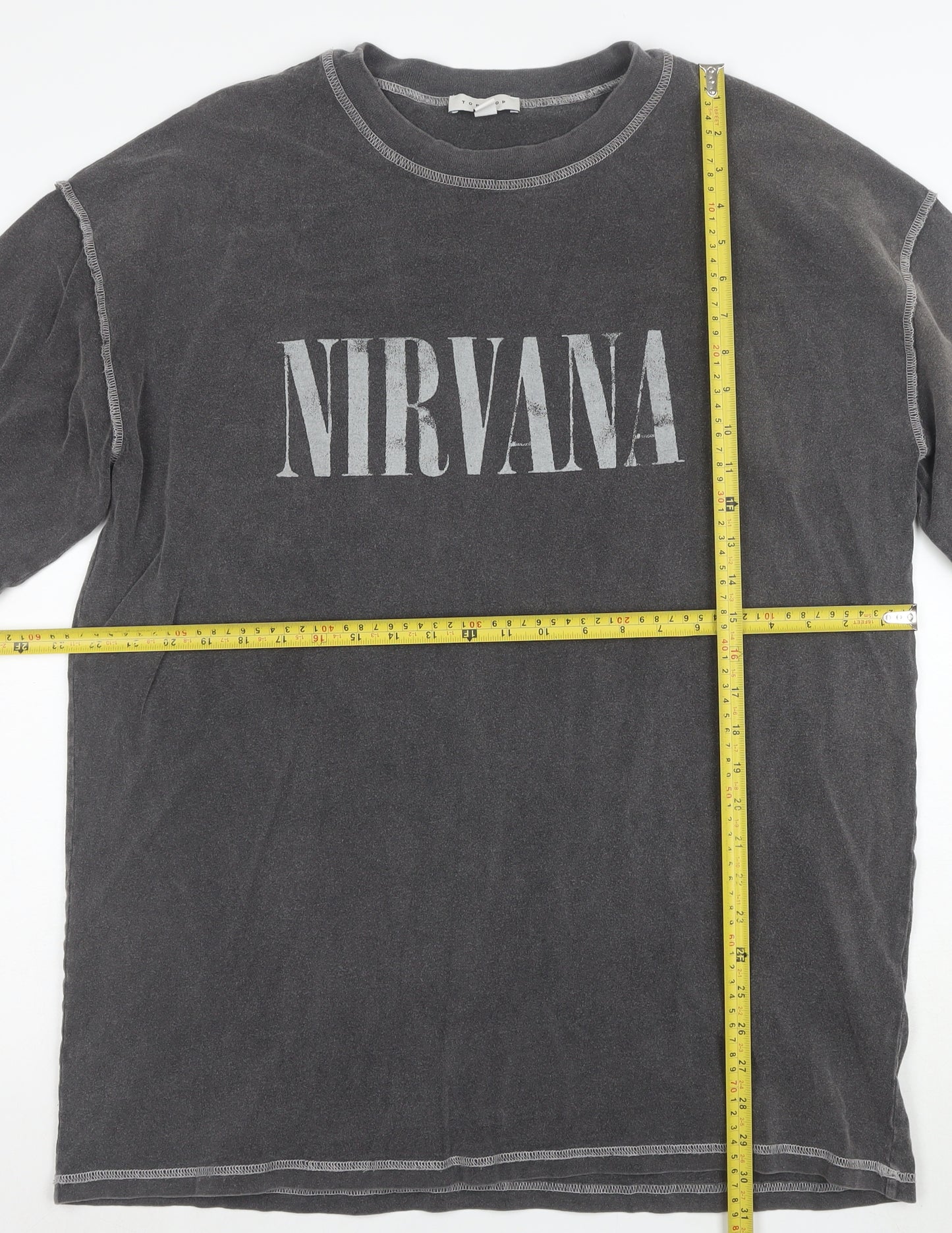 Topshop Women’s Grey Nirvana Graphic Cotton T-Shirt Size L