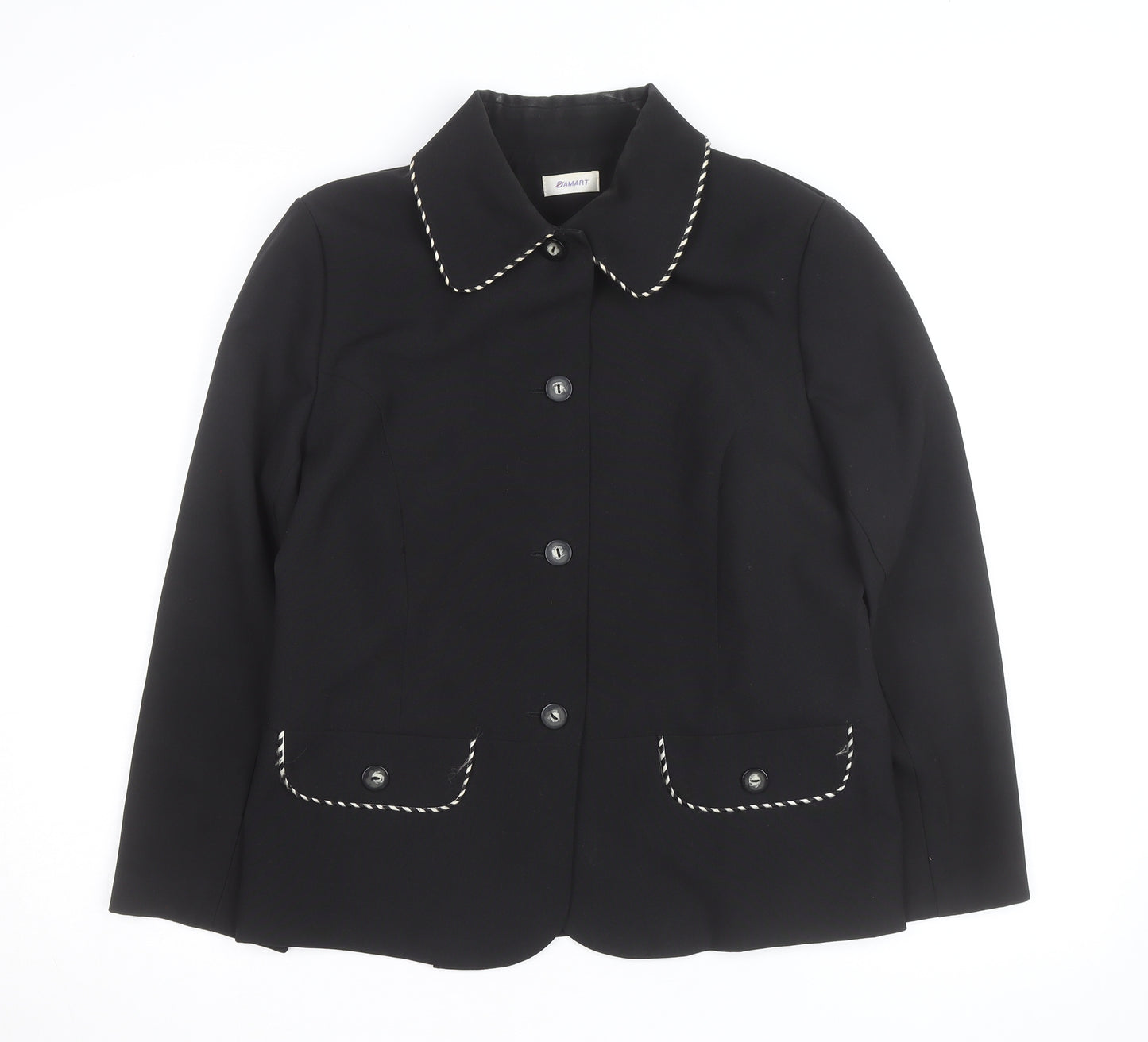 Damart Women Black Size 14 Classic Lined Single-Breasted Blazer