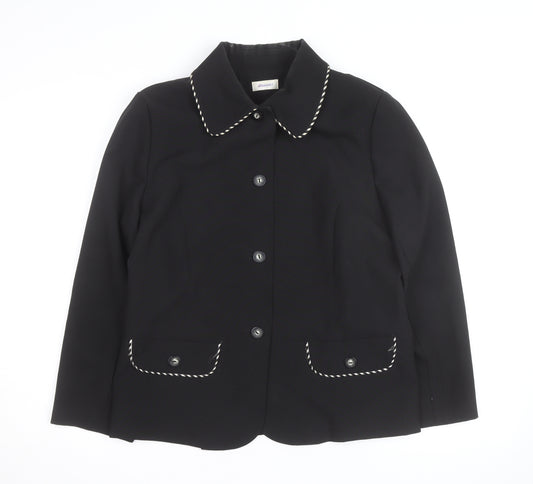 Damart Women Black Size 14 Classic Lined Single-Breasted Blazer