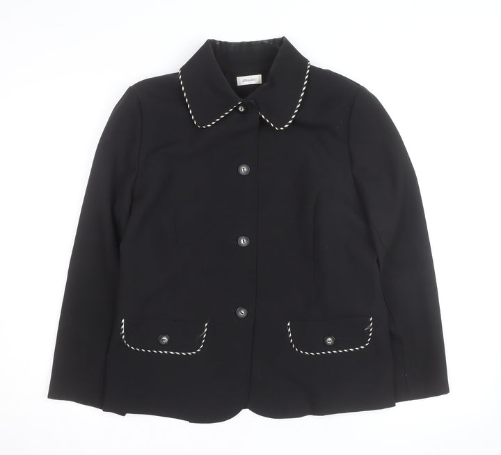 Damart Women Black Size 14 Classic Lined Single-Breasted Blazer