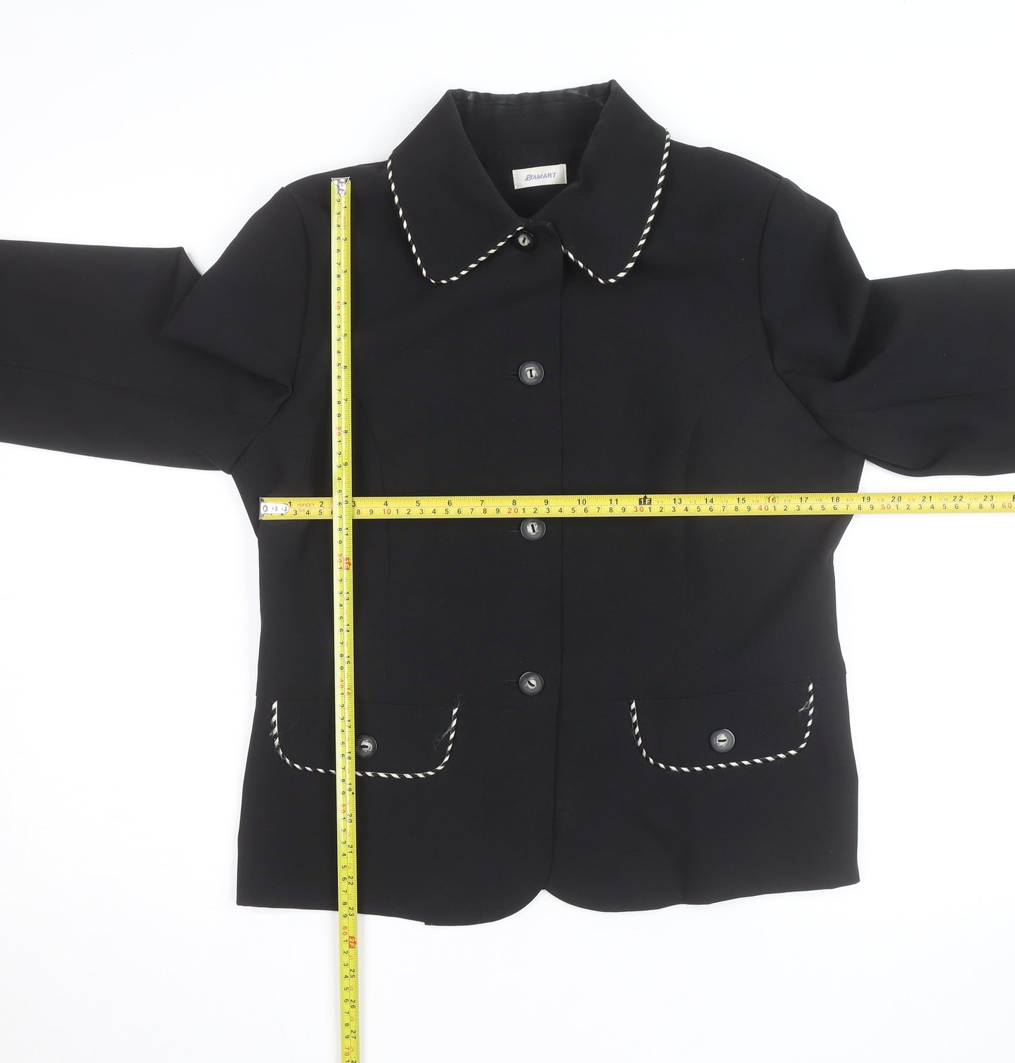 Damart Women Black Size 14 Classic Lined Single-Breasted Blazer