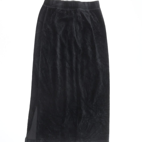 Uniqlo Women Black Velvet Midi Pencil Skirt XS Stretch Lined
