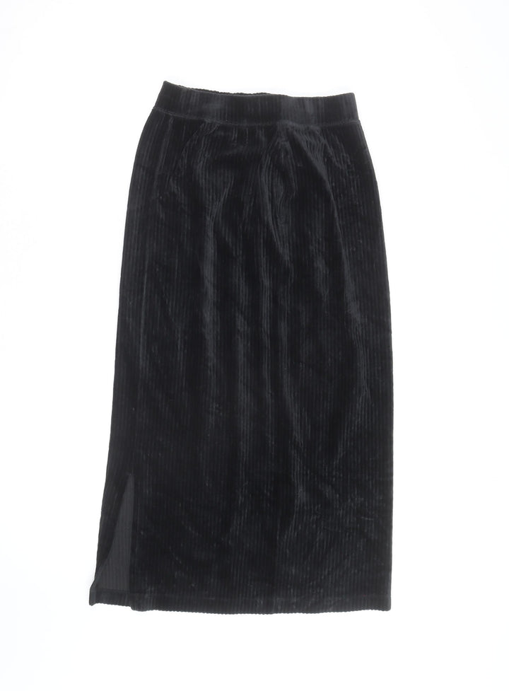 Uniqlo Women Black Velvet Midi Pencil Skirt XS Stretch Lined