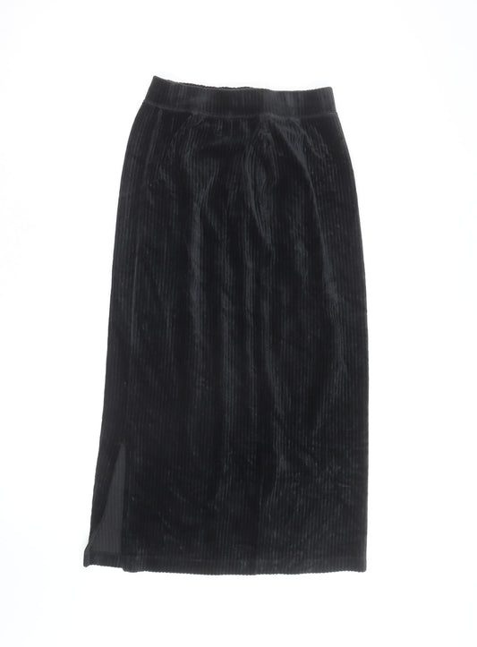 Uniqlo Women Black Velvet Midi Pencil Skirt XS Stretch Lined