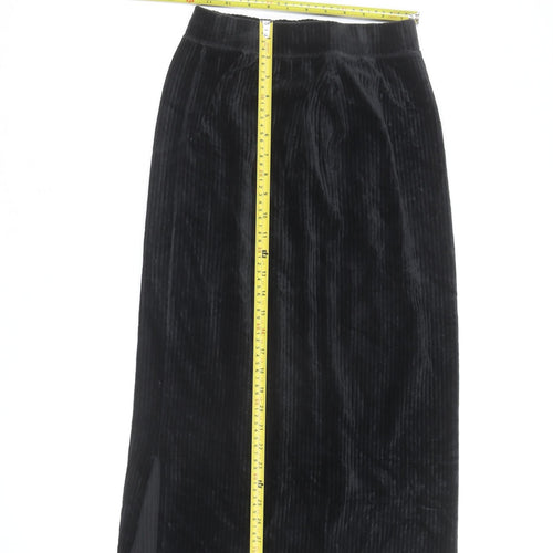Uniqlo Women Black Velvet Midi Pencil Skirt XS Stretch Lined