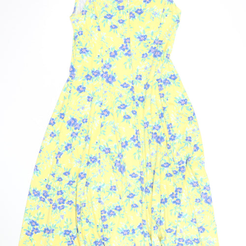 Tikal Trading Company Women's Yellow Floral A-Line Midi Dress Size L