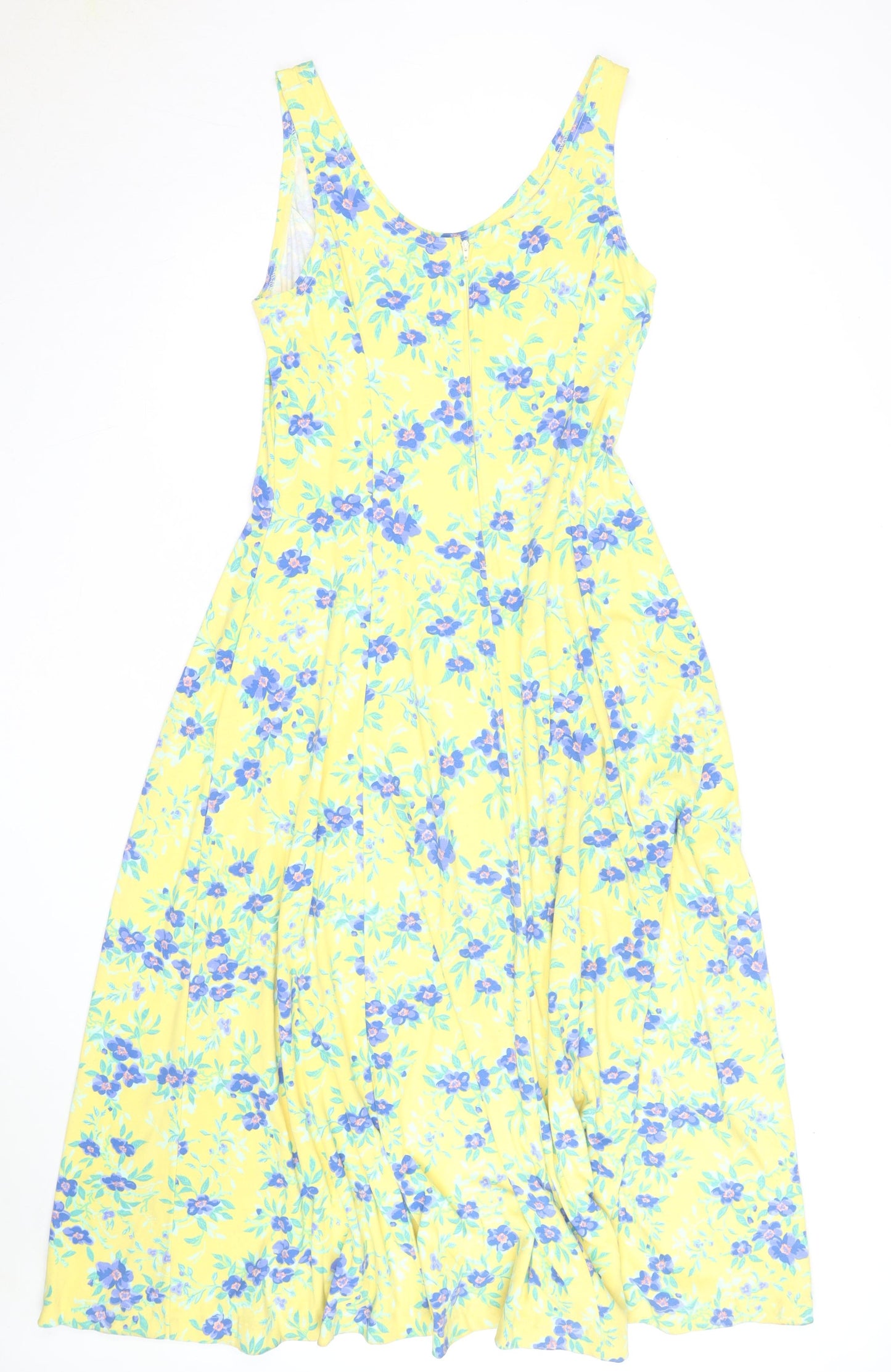 Tikal Trading Company Women's Yellow Floral A-Line Midi Dress Size L