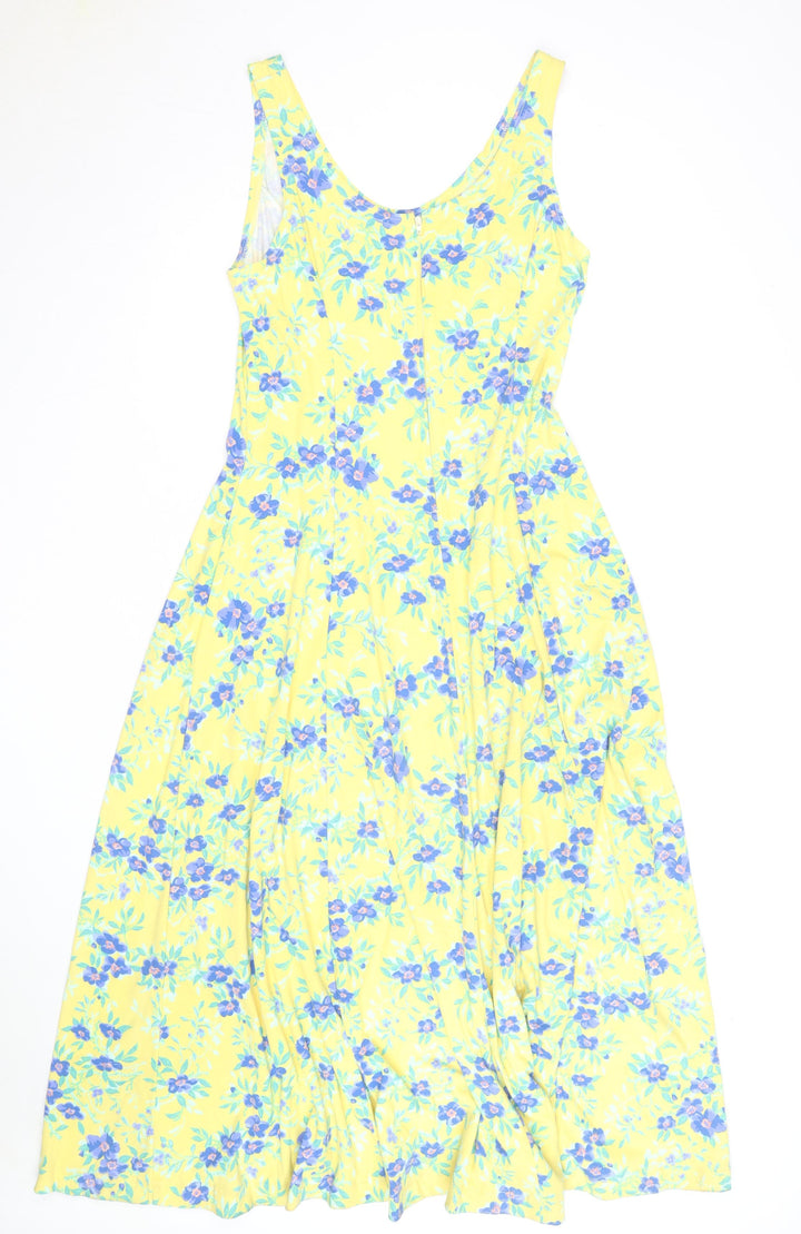 Tikal Trading Company Women's Yellow Floral A-Line Midi Dress Size L