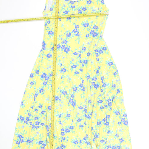 Tikal Trading Company Women's Yellow Floral A-Line Midi Dress Size L