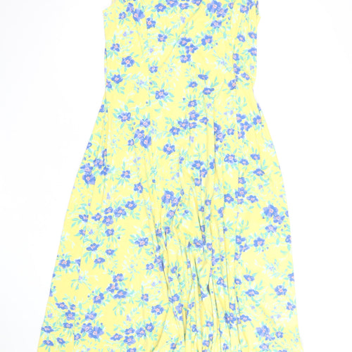 Tikal Trading Company Women's Yellow Floral A-Line Midi Dress Size L