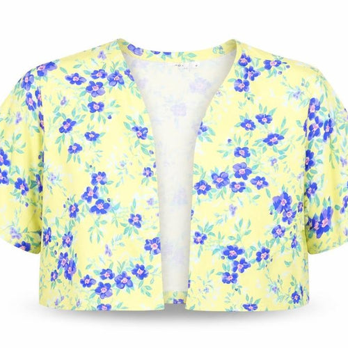 Tikal Trading Company Women’s Yellow Floral Cropped Kimono Blouse M