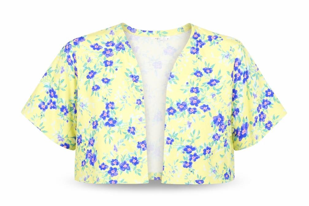 Tikal Trading Company Women’s Yellow Floral Cropped Kimono Blouse M