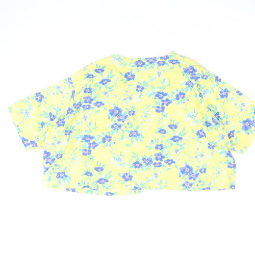 Tikal Trading Company Women’s Yellow Floral Cropped Kimono Blouse M
