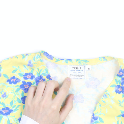 Tikal Trading Company Women’s Yellow Floral Cropped Kimono Blouse M