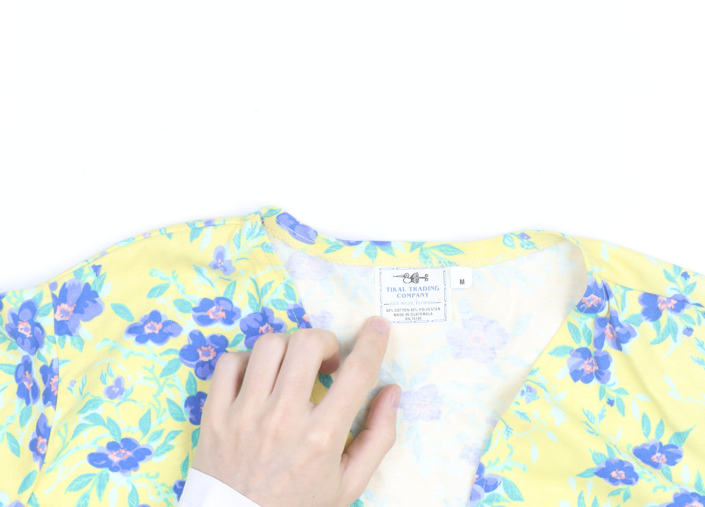 Tikal Trading Company Women’s Yellow Floral Cropped Kimono Blouse M