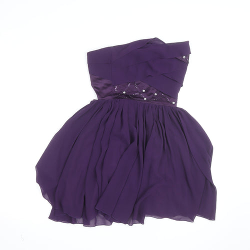 Lipsy Women’s Purple Strapless Beaded Short Party Dress Size 8