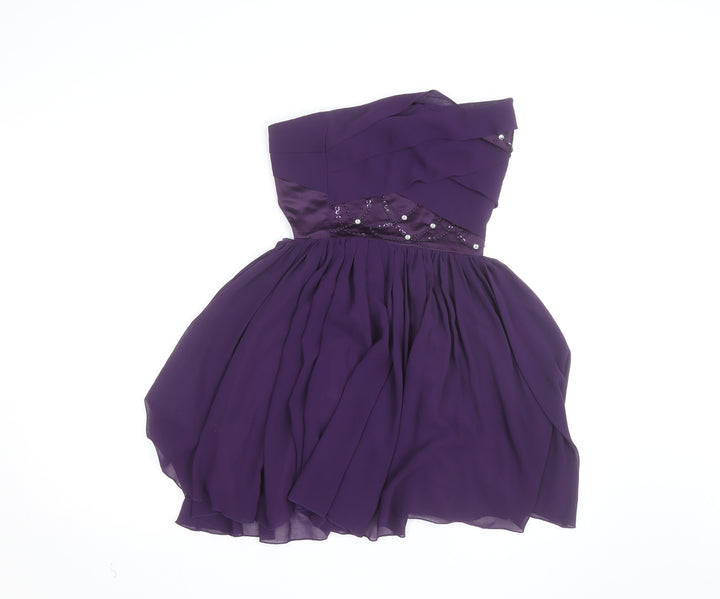 Lipsy Women’s Purple Strapless Beaded Short Party Dress Size 8
