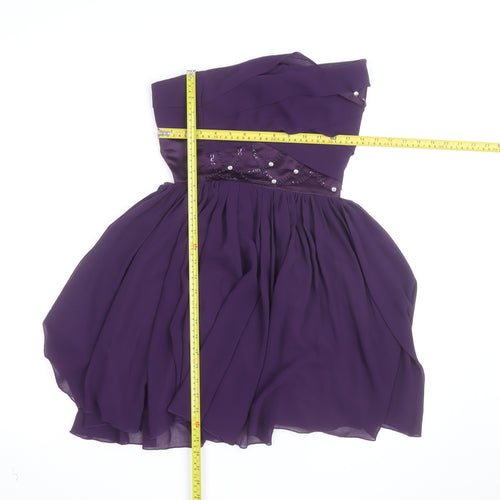 Lipsy Women’s Purple Strapless Beaded Short Party Dress Size 8
