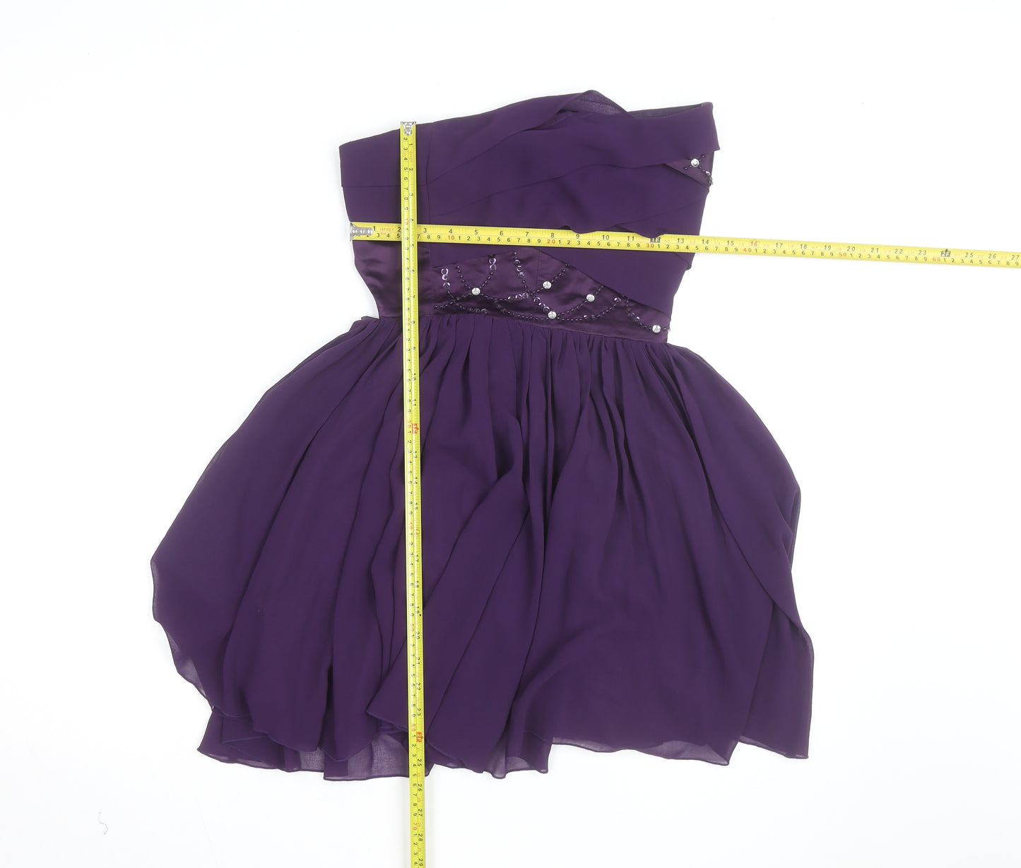 Lipsy Women’s Purple Strapless Beaded Short Party Dress Size 8