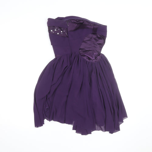 Lipsy Women’s Purple Strapless Beaded Short Party Dress Size 8