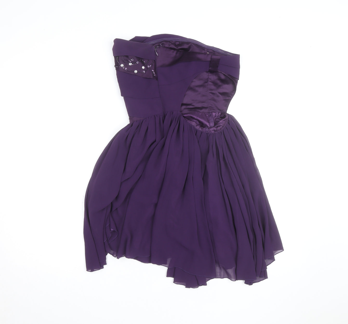 Lipsy Women’s Purple Strapless Beaded Short Party Dress Size 8