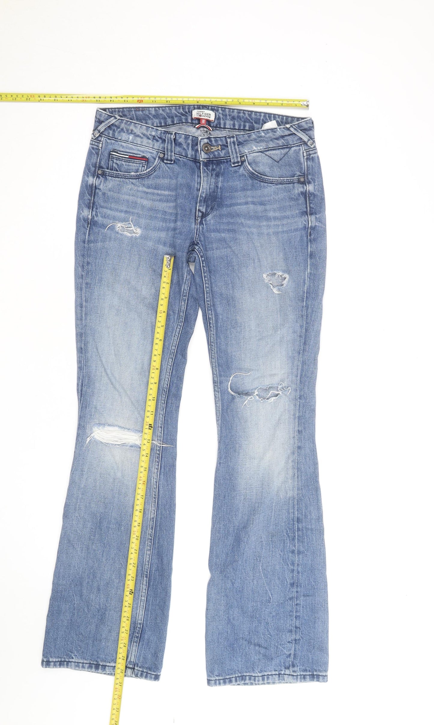Tommy Hilfiger Men Blue 28x30 Bootcut Distressed Denim Jeans