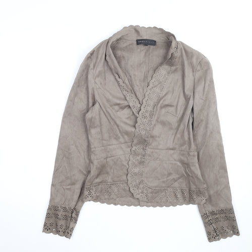 Next Women Beige Faux Suede Wrap Blouse Size 14 Embroidered Long Sleeve