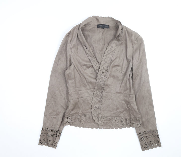 Next Women Beige Faux Suede Wrap Blouse Size 14 Embroidered Long Sleeve