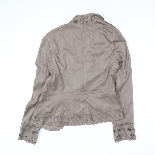 Next Women Beige Faux Suede Wrap Blouse Size 14 Embroidered Long Sleeve