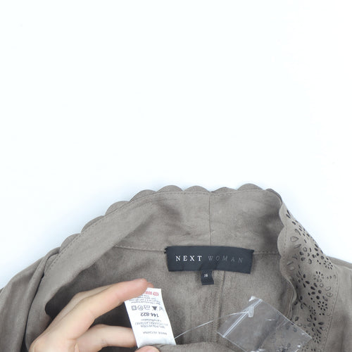 Next Women Beige Faux Suede Wrap Blouse Size 14 Embroidered Long Sleeve