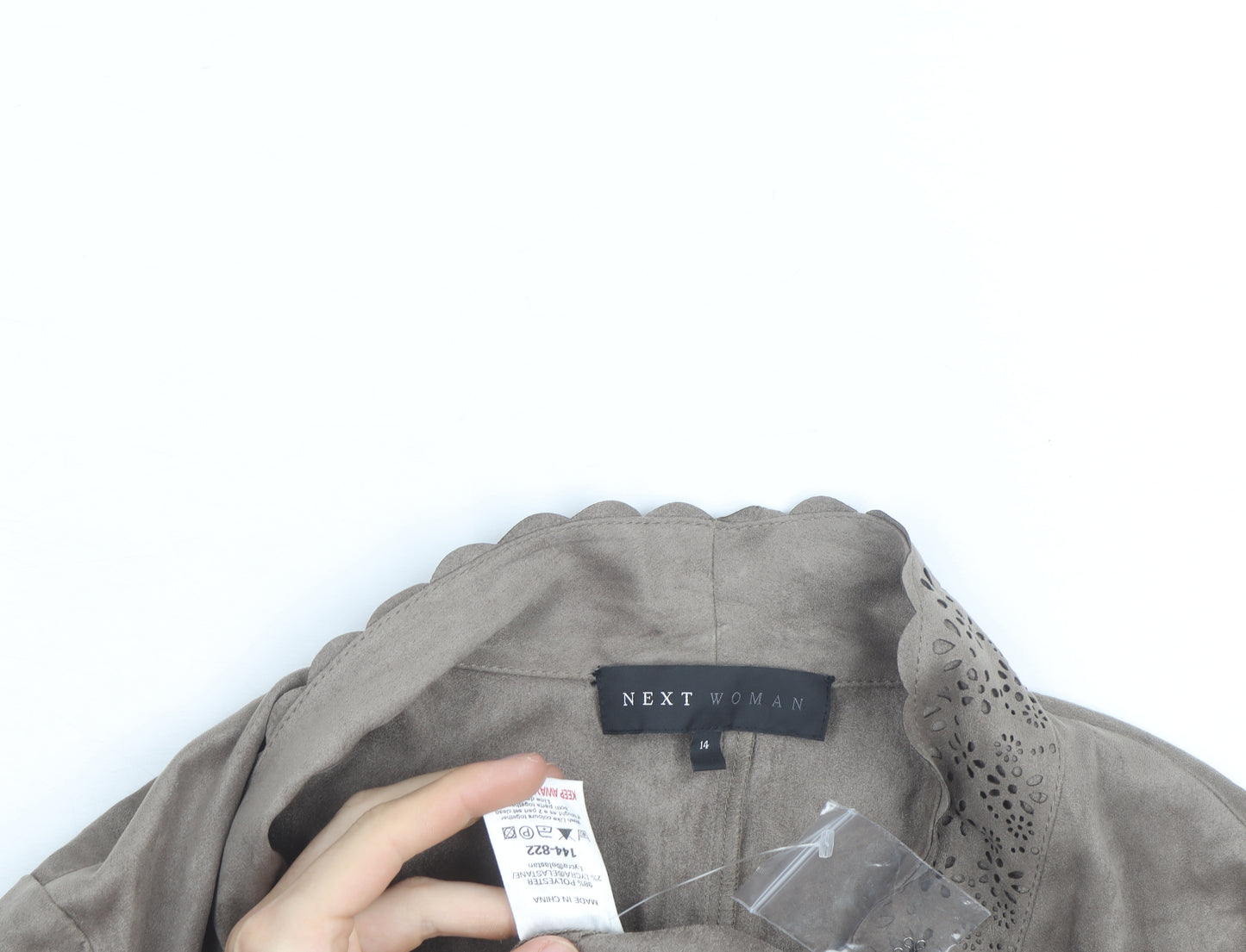 Next Women Beige Faux Suede Wrap Blouse Size 14 Embroidered Long Sleeve