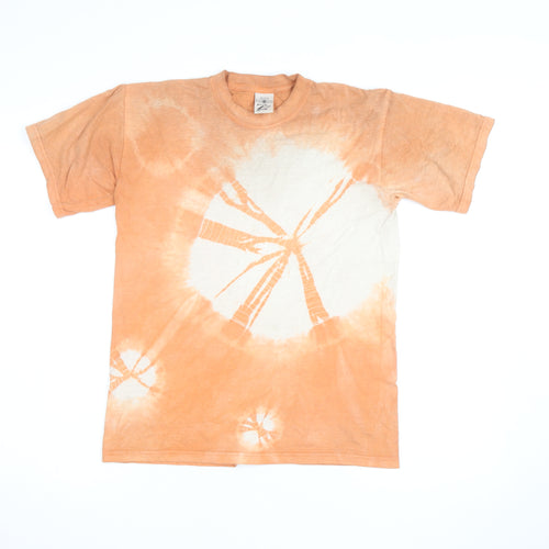 Jerzees Men's Orange Tie-Dye Cotton Crew Neck T-Shirt XS