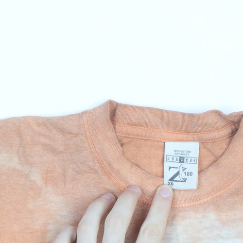 Jerzees Men's Orange Tie-Dye Cotton Crew Neck T-Shirt XS