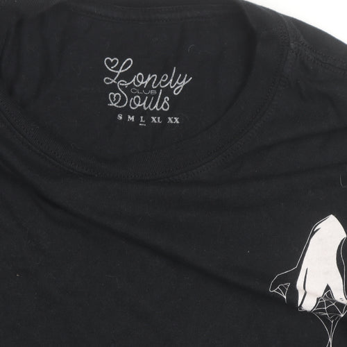 Lonely Souls Club Men's Black Graphic Gothic Cotton L T-Shirt