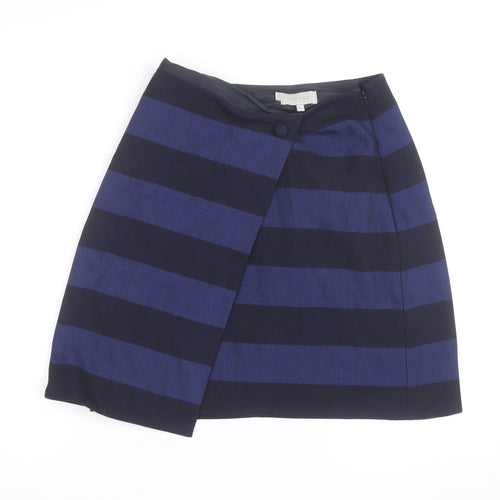 Hobbs Women Blue Striped Wool Wrap Short Skirt Size 12