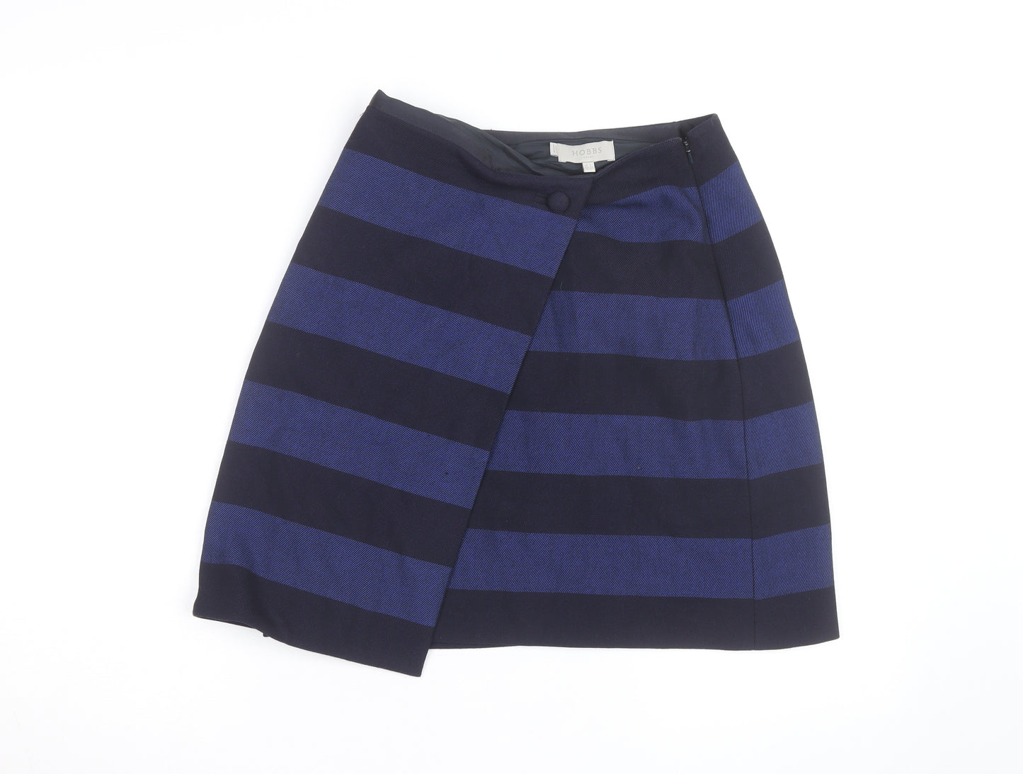 Hobbs Women Blue Striped Wool Wrap Short Skirt Size 12