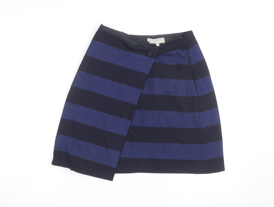 Hobbs Women Blue Striped Wool Wrap Short Skirt Size 12