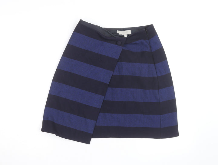 Hobbs Women Blue Striped Wool Wrap Short Skirt Size 12