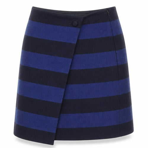Hobbs Women Blue Striped Wool Wrap Short Skirt Size 12