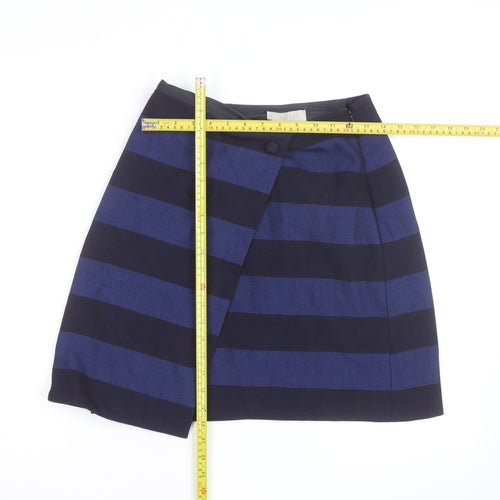 Hobbs Women Blue Striped Wool Wrap Short Skirt Size 12