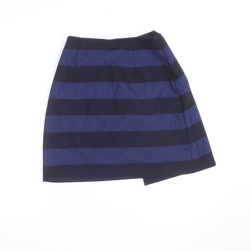 Hobbs Women Blue Striped Wool Wrap Short Skirt Size 12