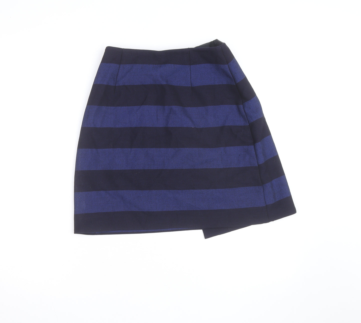 Hobbs Women Blue Striped Wool Wrap Short Skirt Size 12