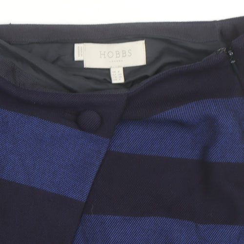 Hobbs Women Blue Striped Wool Wrap Short Skirt Size 12