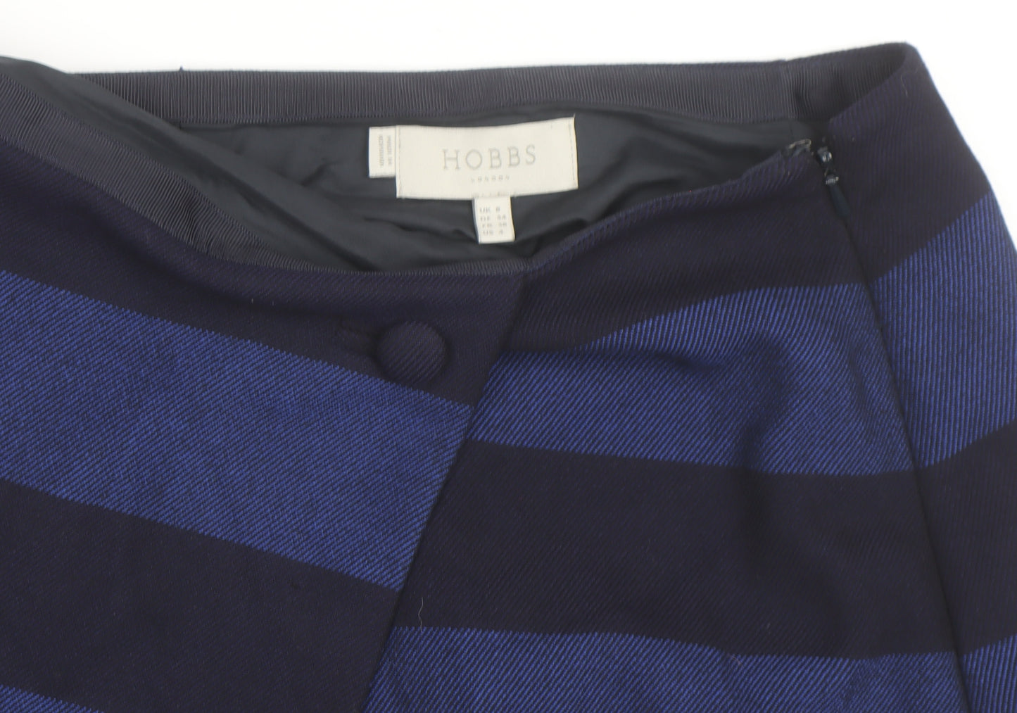 Hobbs Women Blue Striped Wool Wrap Short Skirt Size 12